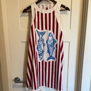 Striped Sleeveless Dress with Fish Print